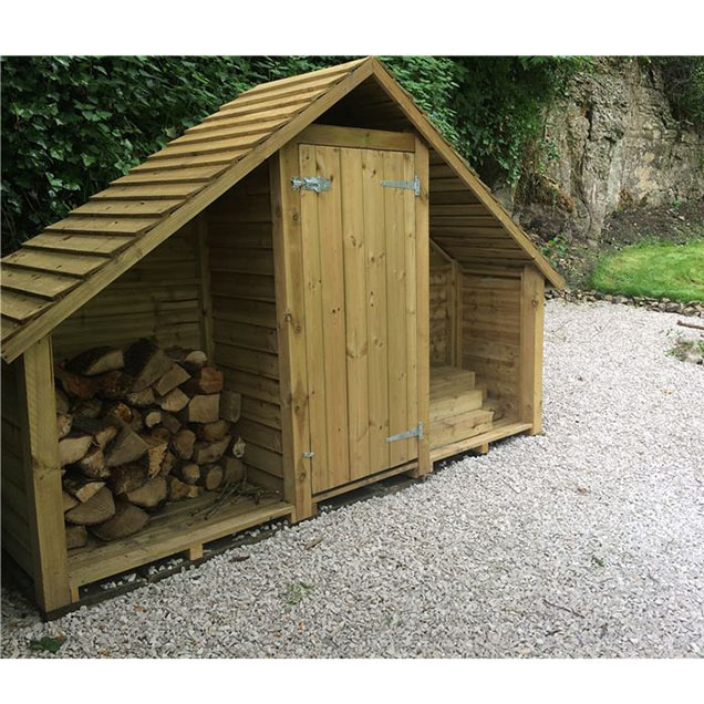 Order a The Matlock log store is a true feature piece - the pictures speak for themselves! A fully pressure treated store with central storage and a kindling shelf, alongside overlap roof, side and back panels.